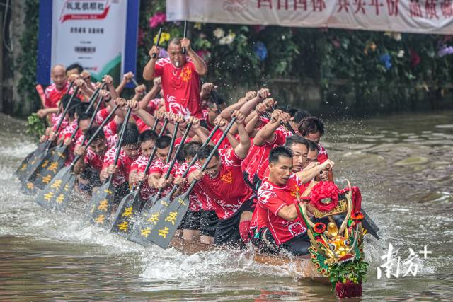 佛山的醒狮、龙舟、功夫，无一不是世界级文化IP。图为叠滘龙船漂移。廖明璨 摄